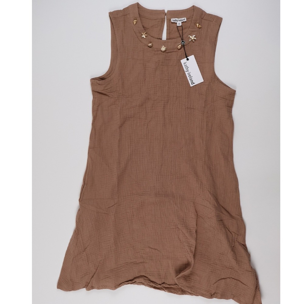 Kathy Ireland Dress Sleeveless Gauze Shell Charms Brown Medium NWT